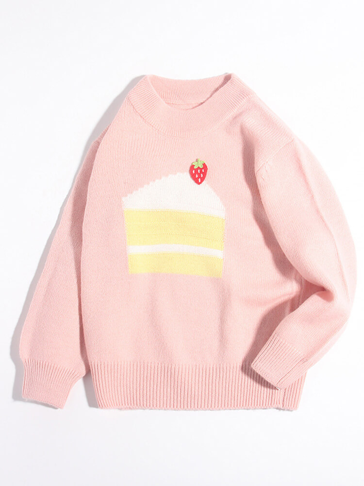 Kids Strawberry Cake Pink Cashmere Crew Neck Sweater